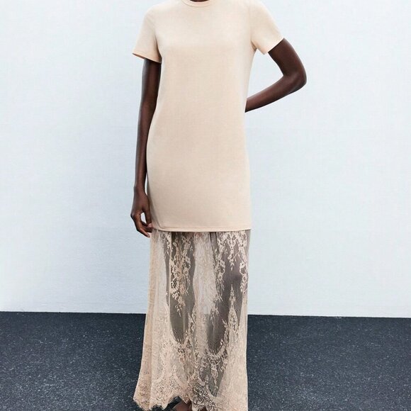 Apricot Elegant Women's Sexy Lace Spaghetti Strap Detachable Dress - Picture 2 of 8